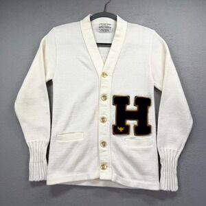 Bristol Products Cardigan Sweater Womens 34 Cream Patch Preppy Varsity Letterman
